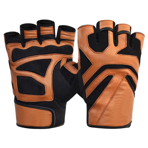 Half Finger Fitness Gloves Yellow Black <b>Leather</b> Weight Lifting Gym Unisex Adjustable <b>Wrist</b> <b>Strap</b> - Product Image 5