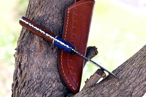 Acero de Damasco hecho a mano hoja fija Camping desollar cuchillo de caza con Funda de cuero soporte OEM grado Industrial al aire libre - Product Image 4