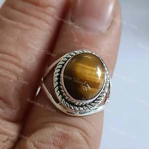 925 Sterling <b>Silver</b> Handmade Tigers Eye Boho <b>Ring</b> Women's Natural Oval <b>Silver</b> <b>Statement</b> <b>Ring</b> for Gift - Product Image 5