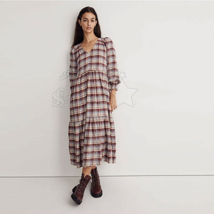 Vestidos sueltos de verano para mujer Vestidos casuales escalonados a cuadros de alta calidad para mujer Al mejor precio - Product Image 1