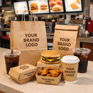 Solución de Empaquetado de Comida Rápida Personalizada en Cartón Kraft |   Bolsas de Papel, Cajas para Hamburguesas, Cajas para Llevar y Vasos con Impresión de Logotipo HONPAK - Product Image 1