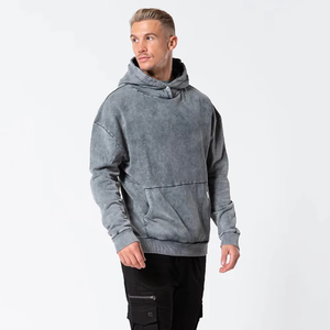 Sudadera con Capucha de Felpa Ecológica 100% Algodón de Alta Calidad para Hombre, Lavada al Ácido, Tallas Personalizadas hasta 6XL, Estilo Urbano de Invierno, 2 Piezas - Product Image 1