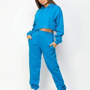 Algodón Poliéster Hecho Secado rápido Mujeres Recortadas Sudaderas con capucha Conjunto de manga larga Mujeres Recortadas Sudaderas con capucha Conjunto - Product Image 2