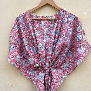 Robe Kfatan florale faite à la main pour femmes, 100% coton, couleur personnalisée ODM, couverture de bikini, style décontracté, vêtements de nuit, vacances d'automne à la plage - Product Image 1