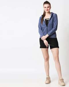 Sweat à capuche bleu pour femme, fermeture éclair intégrale, polaire doux et chaud, manches longues, poches avant, option logo personnalisé, confortable, décontracté pour l'hiver, 100% coton - Product Image 4