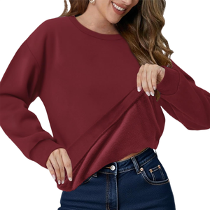 เสื้อสเวตเชิ้ตผู้หญิงแฟชั่นใหม่ ทรงโอเวอร์ไซส์ แขนยาว คอกลม เสื้อยืดลำลองเรียบง่าย เสื้อฮู้ดผู้หญิงแบบสวม - Product Image 4