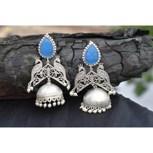 new design handmade traditional silver look alike brass stone <b>stud</b> big jhumka hoop earing for <b>girls</b> and women - Product Image 5