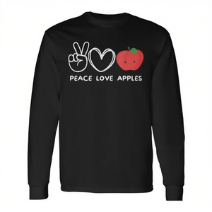 Camiseta de manga larga Peace Love Apples, diseño retro para amantes de las frutas - Product Image 3