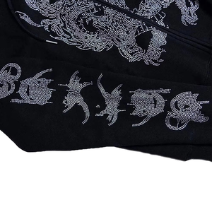 2025 strass sur mesure pour vêtements 100% coton épais décontracté surdimensionné à capuche hommes visage complet fermeture éclair strass à capuche 2025 - Product Image 6