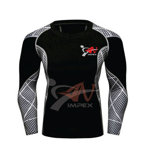 เสื้อแรชการ์ดผู้ชาย แขนสั้น ผ้าสแปนเด็กซ์ ระบายอากาศได้ดี เป็นมิตรกับสิ่งแวดล้อม พิมพ์ลายแบบซับลิเมชั่น ดีไซน์สั่งทำคุณภาพสูง หนังแท้ OEM - Product Image 4