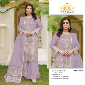 Costume pakistanais en faux georgette lourd avec broderie et travail de séquence avec travail de khatli Costume salwar pour mariage pour la vente à l'exportation - Product Image 3