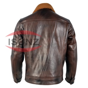 เสื้อแจ็คเก็ตหนังแกะบุขนสีน้ำตาล พรีเมียม - Product Image 2
