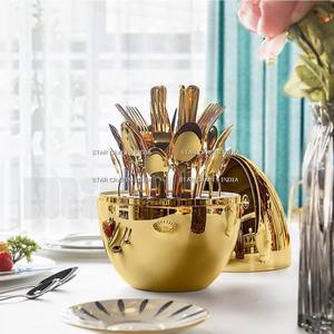 Vente en gros d'argenterie à miroir avec texture dorée, ensemble de couverts, vaisselle en acier inoxydable, ustensiles de cuisine, couverts - Product Image 6