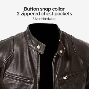 แจ็คเก็ตหนังมอเตอร์ไซค์สีดำสำหรับผู้ชาย แจ็คเก็ตหนังแท้ ดีไซน์ไบค์เกอร์สุดเท่ แจ็คเก็ตแฟชั่นคลาสสิกสำหรับผู้ชาย - Product Image 5