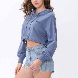 Couleur assortie couture femme hauts à la mode recadrée sweats à capuche courts femmes sweats à capuche - Product Image 3