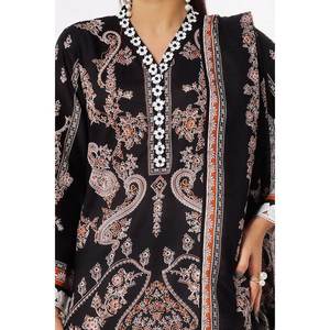 Conjunto de traje de tela estampada sin coser de 3 piezas para mujer, color negro - Product Image 5