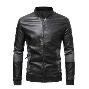 Venta caliente Chaquetas de cuero delgadas de invierno Ropa de hombre Chaqueta de cuero de manga larga Estilo de calle Ropa deportiva con cierre de cremallera - Product Image 4