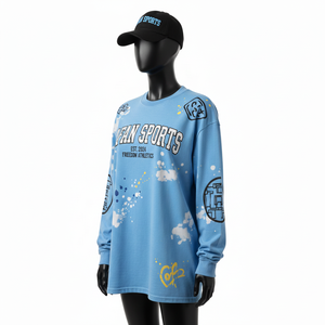 Camiseta de Manga Larga de Poliéster Premium, Tela Suave y Transpirable, Color Azul Cielo, Impresión por Sublimación, Logotipo Personalizado, Camiseta de Manga Larga de Algodón - Product Image 5