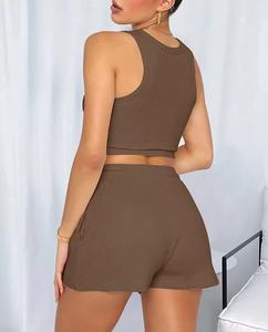 High Quality <b>Women's</b> Custom Logo Crop Top <b>Set</b> Tank Top and <b>Shorts</b> Two Piece <b>Set</b> <b>Women</b> Clothing Outfits <b>Set</b> - Product Image 3