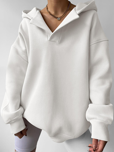 Sudadera con Capucha Personalizada de Hombros Caídos para Mujer, Sudadera de Alta Calidad de Felpa de Algodón, Sudadera con Capucha Extra Grande con Cuello en V para Mujer, Ropa Urbana - Product Image 4