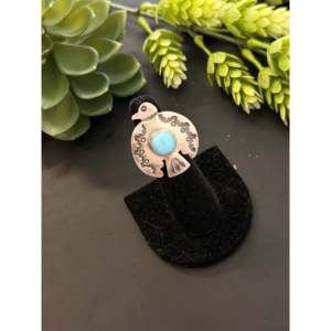 Randy Boyd's Golden Hills <b>Statement</b> <b>Ring</b> Turquoise Sterling <b>Silver</b> Thunderbird Oval Cut Bezel Setting Size 6 Everyday Wear - Product Image 3