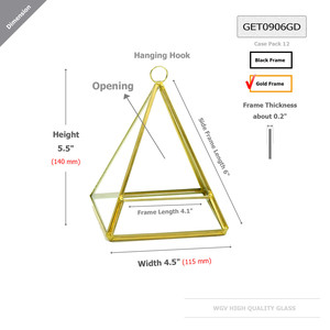 GET0906GD - Terrarium en verre géométrique en forme de pyramide triangulaire dorée. 5.5H - Product Image 3