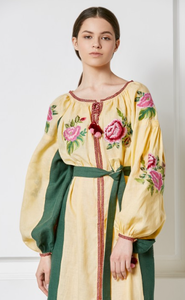 Vestidos Maxi Ucranianos Vyshyvanka Tejidos Ecológicos, Bordado Floral Personalizado, Manga Larga Abullonada, Cuello en V Natural, Vestido de Diseñador - Product Image 3