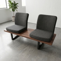 Canapé de bureau moderne deux places en cuir PU, structure en bois massif, pieds en bois, éponge haute densité, design minimaliste, durable, usage commercial