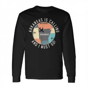 Camiseta de manga larga del estado de Arkansas con diseño promocional de Arkansas Is Calling I Must Go - Product Image 2