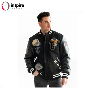 Blouson universitaire personnalisé pour homme, écologique, avec broderie de dessin animé sur le devant, en coton, pour l'automne, vente en gros disponible - Product Image 2