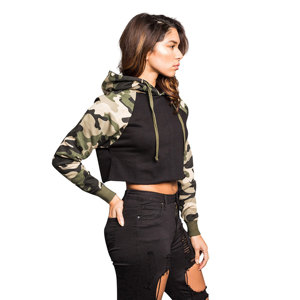 Nouveau Fitness sport sweats à capuche courts hauts courts goutte épaule cordon pull à capuche couleur bloc Streetwear adolescentes sweats à capuche - Product Image 3