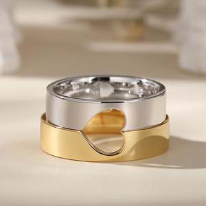 Jeulia Sterling Silver Half Heart Design Couple Rings-Handmade Vintage Romantic Gemstone Wedding Jewelry - Product Image 5