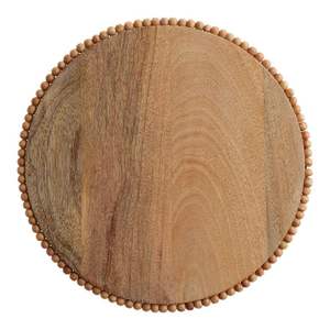Bandeja con borde de cuentas de madera con acabado pulido de grano redondo de servicio natural y borde de cuentas decorativas - Product Image 1