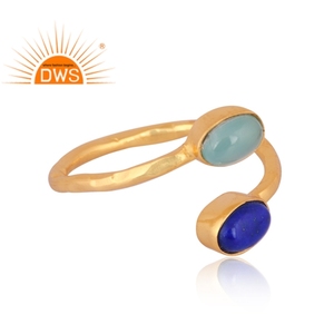 Meilleure vente Argent sterling plaqué or 18 carats Naturel Aqua Calcédoine et Lapis Lazuli Gemstone Demi Fine Jewelry Fabricant - Product Image 3