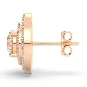 Boucles d'oreilles plaquées or rose avec serti de strass en cristal rond pour femmes, bijoux de mariage classiques - Product Image 1