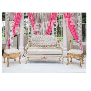 Meubles de mariage à dossier haut en cuir blanc Canapé à dossier haut en cuir de mariage avec chaises Ensemble de meubles de mariage à trône en cuir blanc - Product Image 5