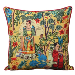 Yellowish with Colourful Flowers Floral Pure Cotton Side Style Floral Printed Indian Cotton <b>Cushion</b> Cover - Product Image 3