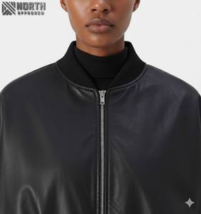 La mejor chaqueta de cuero delgada de invierno para mujer, diseño personalizado, cuero de napa de oveja, tejido, transpirable, personalizable, servicio OEM - Product Image 5