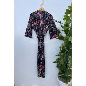 Robe-kimono en coton imprimé indien faite à la main, style enveloppant, légère, pour l'été, pour les familles, respirante, tissée, taille XL - Product Image 2