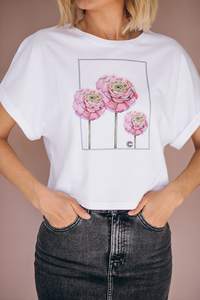Camiseta informal con estampado floral personalizado para mujer, Camiseta con cuello redondo de tela de algodón para niñas y mujeres, camiseta de estilo callejero - Product Image 3