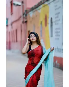 Indian Ethnic Wear Linen Impresso Wedding Wear Saree com Blusa Extravagante Peças para Ocasião Espacial Wear Weaving Trabalho Saree