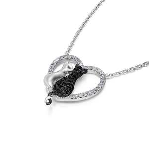Jeulia Love's Silhouette <b>Cat</b> Couple Sterling Silver Heart <b>Necklace</b> Bezel Set - Product Image 3
