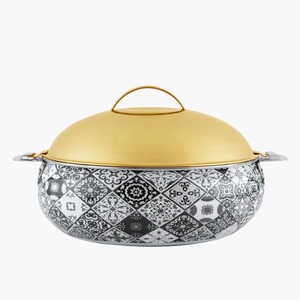 Casserole blanche avec design artistique noir et couvercle en or Bol chauffe-plats élégant pour cuisine élégante salle à manger mariage - Product Image 1