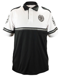 FIRST CLASS <b>SECURITY</b> <b>BADGE</b> and PATCH TWO TONE BIKE PATROL POLO SHIRT WITH ZIPPER POCKET and REFLECTIVE HASH STRIPES - Product Image 2