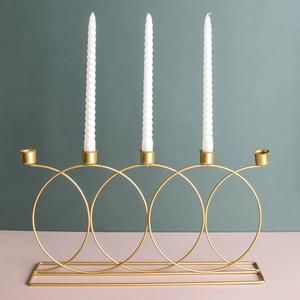 New Handmade Letterpress Printed Tabletop Decoration Iron Ring Candlestick Holder Gold Color Modern Style <b>Taper</b> <b>Candle</b> Home - Product Image 2