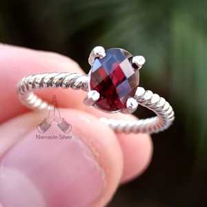 <b>Garnet</b> <b>Ring</b>, 925 Sterling Silver Handmade Oval Gemstone Boho Jewelry - Product Image 1