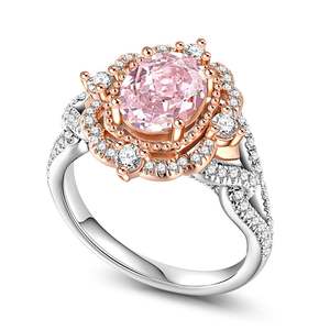 Bague Jeulia Princess Aura en argent sterling plaqué or avec morganite synthétique taille ovale bicolore et halo, idéale pour un anniversaire - Product Image 3
