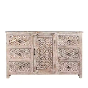 Buffet rustique moderne armoire complexe blanc Floral sculpture en bois décor à la maison pour salle à manger cuisine salon stockage moderne - Product Image 1