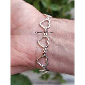 Handmade 925 <b>Solid</b> Sterling <b>Silver</b> Heart Charm <b>Bracelet</b> for Women 7.5 Inches Length Unique Heart Shape Design Fashion Gift for - Product Image 2