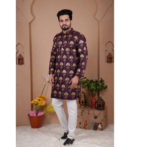 Vente en gros de pyjama Kurta en soie Gadhval confortable de haute qualité pour hommes, adapté aux tenues de bureau quotidiennes et aux petits événements - Product Image 1